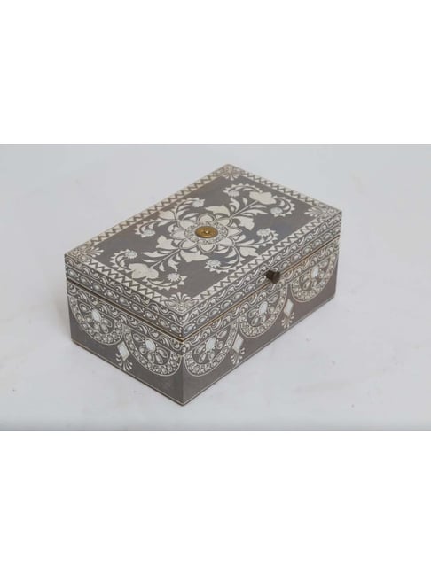 Artisans Rose Light Grey & Beige Mango Wood Jewellery Box - Set of 1