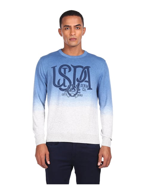 U S Polo Assn U.S. Polo Assn. Blue & White Printed Round Neck Sweater