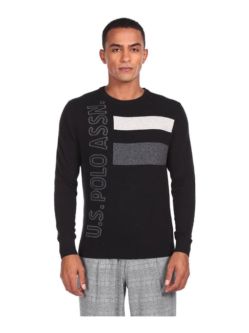 U S Polo Assn U.S. Polo Assn. Black Self Design Round Neck Sweater