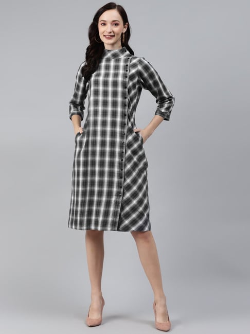 Ayaany Black Check A-Line Dress Price in India