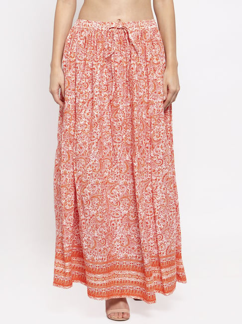Ayaany Orange Printed A-Line Skirt Price in India