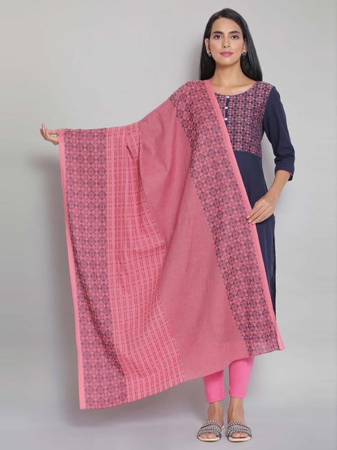 Aurelia Pink Cotton Printed Dupatta