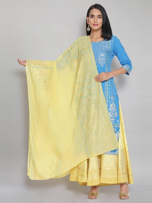 Aurelia Yellow Printed Dupatta