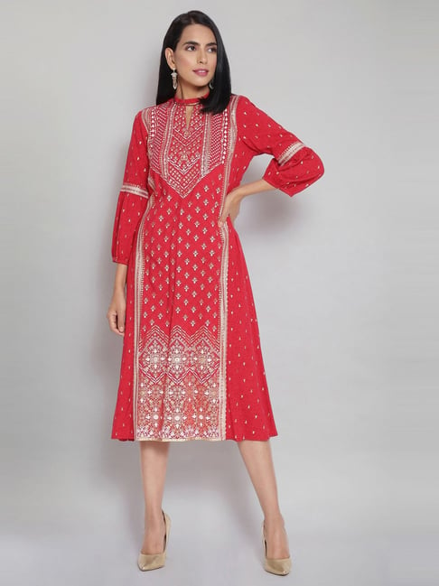 Aurelia Red Printed A-Line Dress Price in India