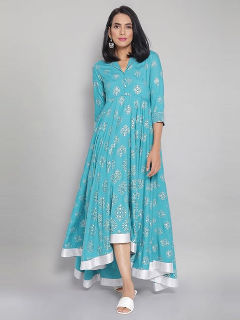 Aurelia Blue Printed A-Line Dress Price in India