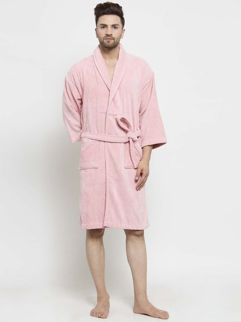 Trident Rose Pink Cotton 350 GSM Bathrobe for Men (Large)