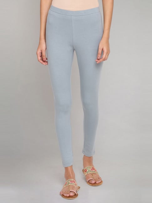 W Grey Cotton Solid Leggings