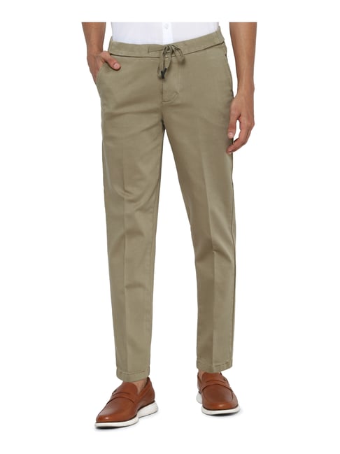 Allen Solly Jeans Beige Cotton Slim Fit Drawstring Trousers