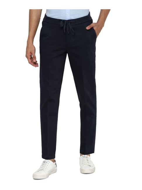 Allen Solly Jeans Navy Cotton Slim Fit Drawstring Trousers