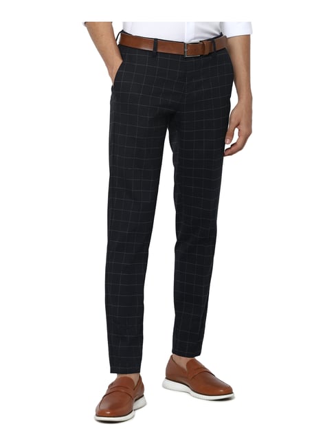 Buy Men Navy Slim Fit Check Business Casual Trousers Online  430993  Allen  Solly