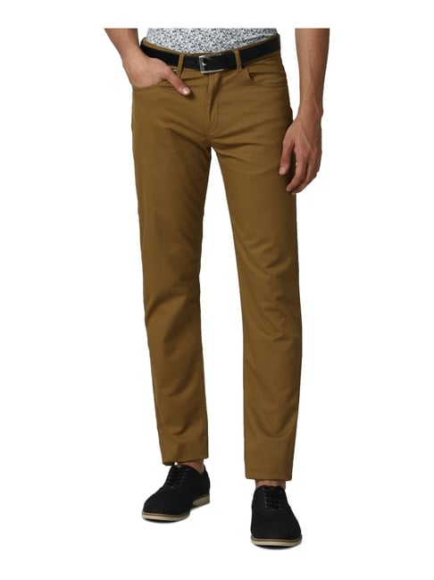 Peter England Casuals Beige Cotton Slim Fit Trousers