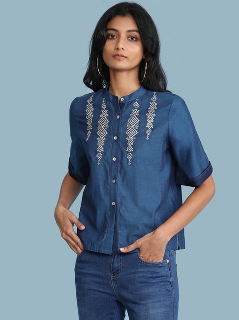 aarke Ritu Kumar Blue Embroidered Shirt Price in India