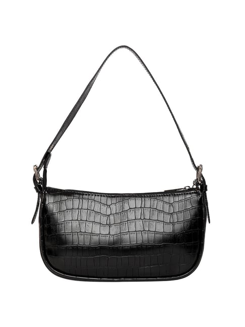Buy Lino Perros Black Textured Medium Shoulder Handbag For Women