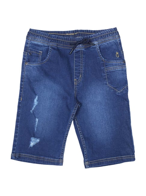 Gini & Jony Kids Blue Cotton Washed Bermudas