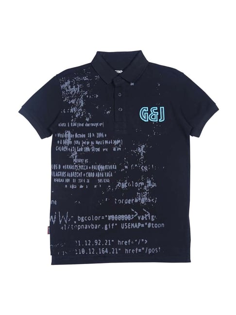 Gini & Jony Kids Black Cotton Printed Polo T-Shirt