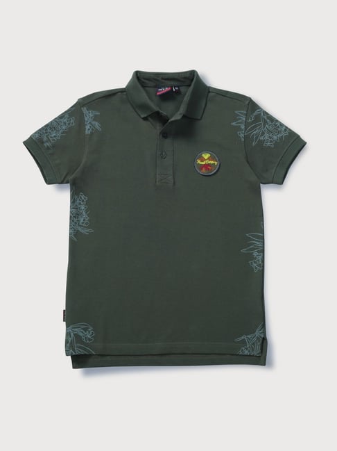 Gini & Jony Kids Green Cotton Printed Polo T-Shirt