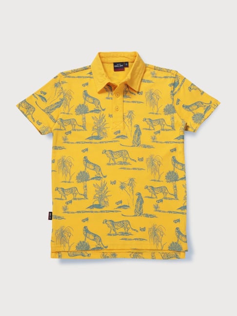 Gini & Jony Kids Yellow Cotton Printed Polo T-Shirt