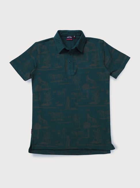 Gini & Jony Kids Green Cotton Printed Polo T-Shirt