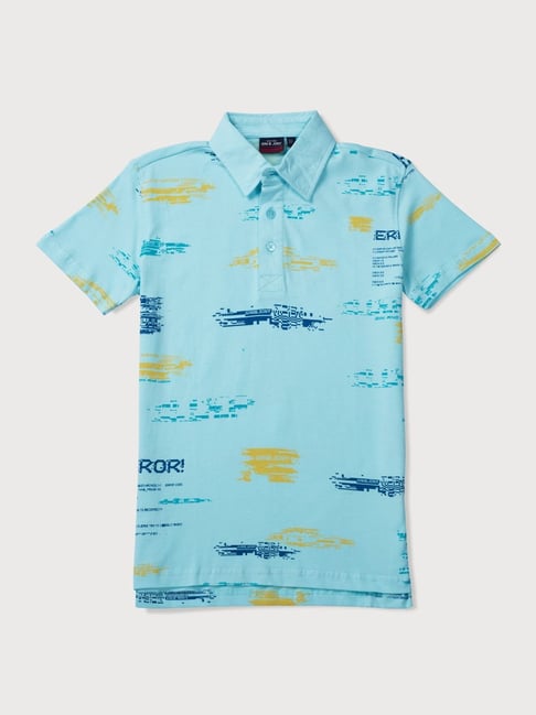 Gini & Jony Kids Blue Cotton Printed Polo T-Shirt