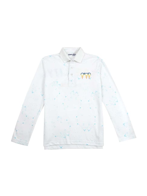 Gini & Jony Kids White Cotton Printed Polo T-Shirt