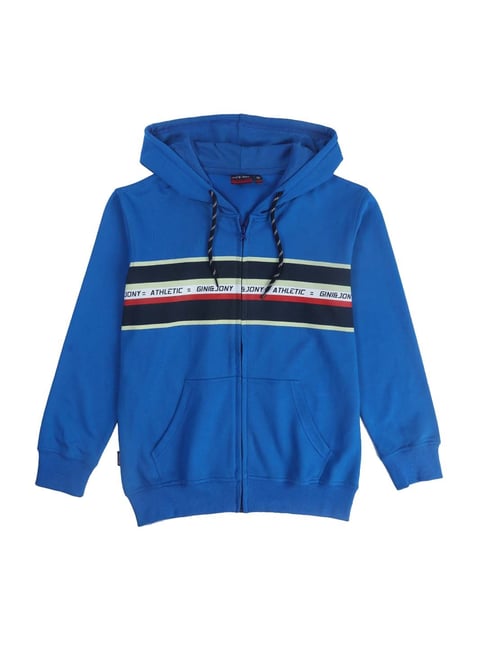 Gini & Jony Kids Navy Cotton Printed Hoodie