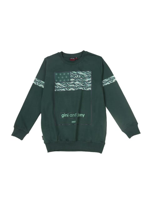 Gini & Jony Kids Green Cotton Printed Sweatshirt