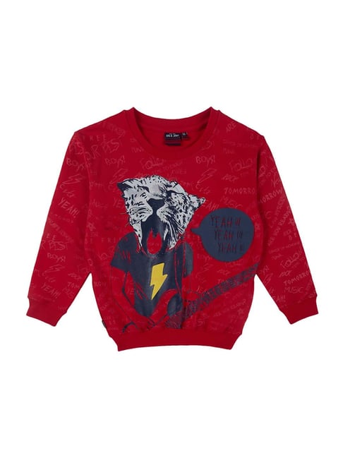 Gini & Jony Kids Red Cotton Printed Sweatshirt