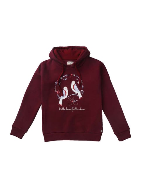 Gini & Jony Kids Maroon Cotton Printed Hoodie