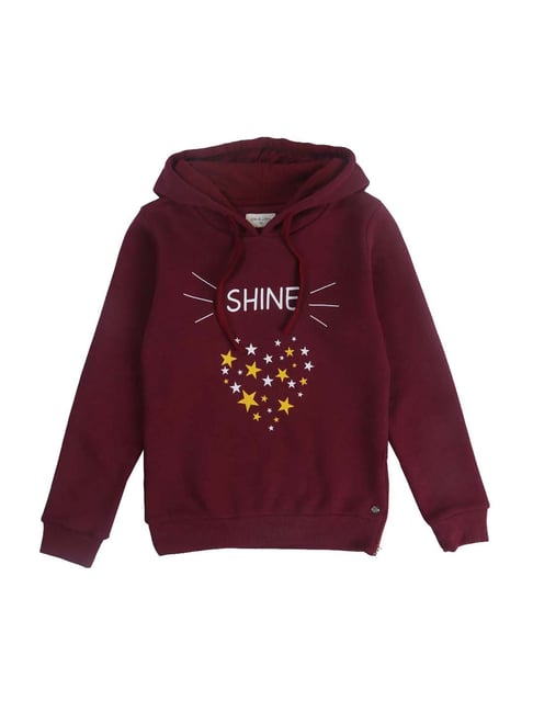 Gini & Jony Kids Maroon Cotton Printed Hoodie