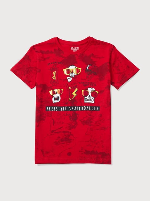 Gini & Jony Kids Red Cotton Printed T-Shirt