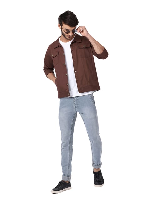Buy VOXATI Brown Full Sleeves Shirt Collar Denim Jacket for Men's Online @ Tata  CLiQ