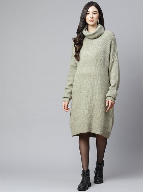 Knitted Dress Long Woolen Dresses Online Runwayin Olive A-Line