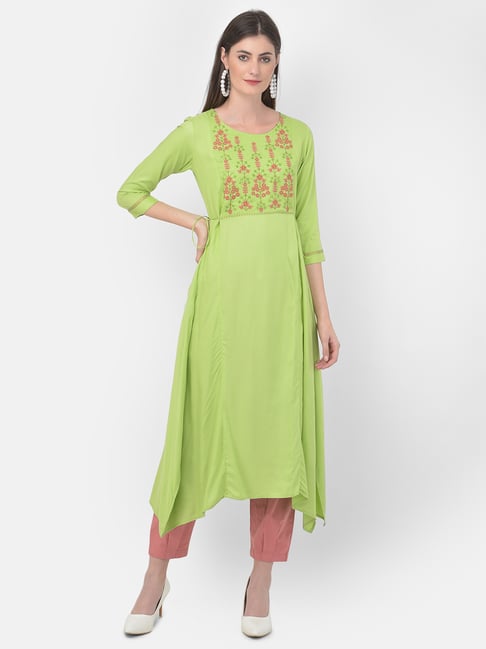 Span Green Cotton Embroidered A Line Kurta-picture-29
