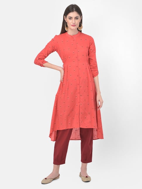 Span Pink Cotton Printed A Line Kurta-picture-26