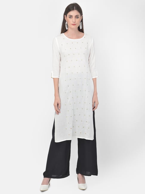 Span White Cotton Embroidered Straight Kurta-picture-14