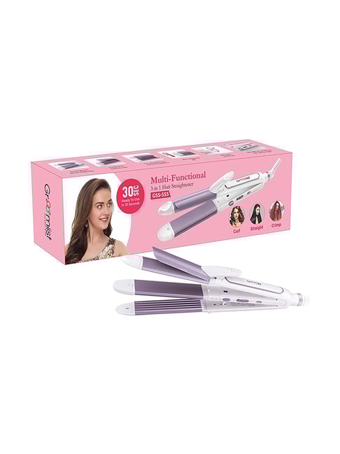 Groomiist GSS-555 Gold Series 56W 3 in 1 Multi-Functional Hair Straightener (White and Mauve)