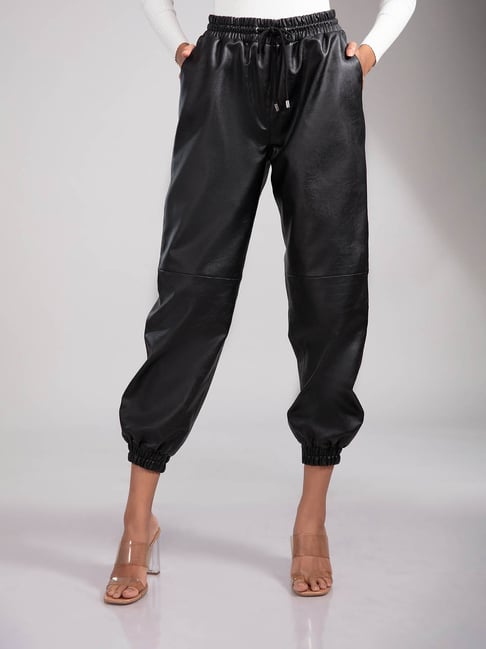 Zara black faux leather joggers