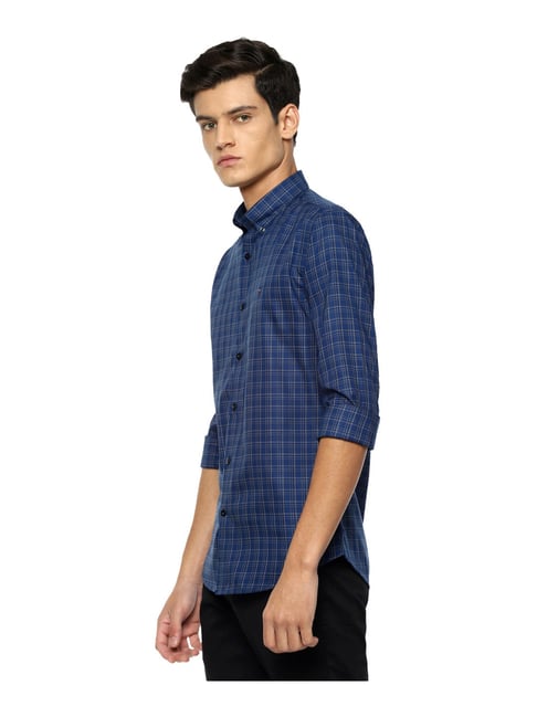 Buy Louis Philippe Sport Navy Cotton Slim Fit Checks Shirt for