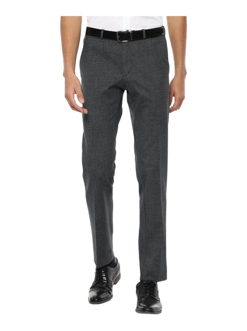 Van Heusen Dark Grey Slim Fit Self Pattern Flat Front Trousers