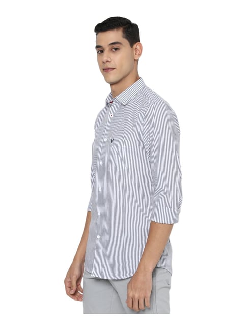 Buy Allen Solly Blue Cotton Slim Fit Striped Shirt for Mens Online ...