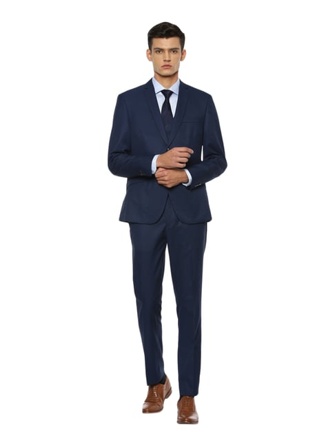 V Dot Navy Skinny Fit Checks Two Piece Suit