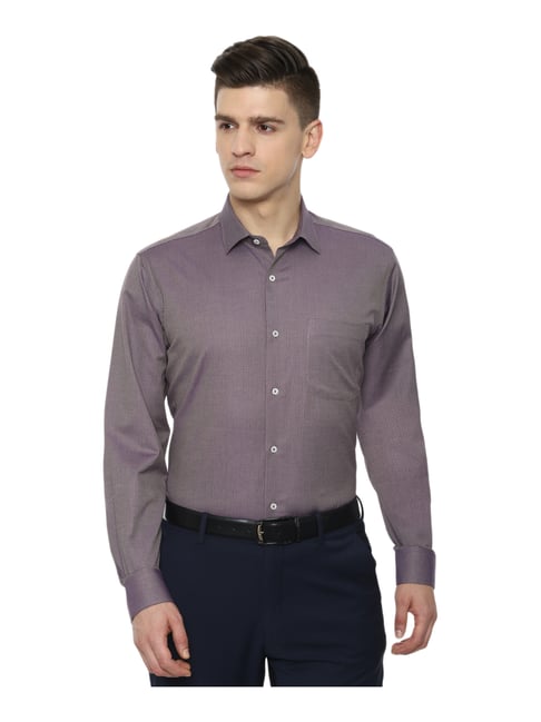 Van Heusen Blue Cotton Regular Fit Self Pattern Shirt