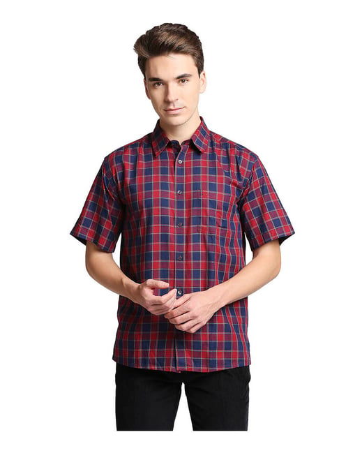 ColorPlus Dark Red \u0026 Blue Checks Shirt 
