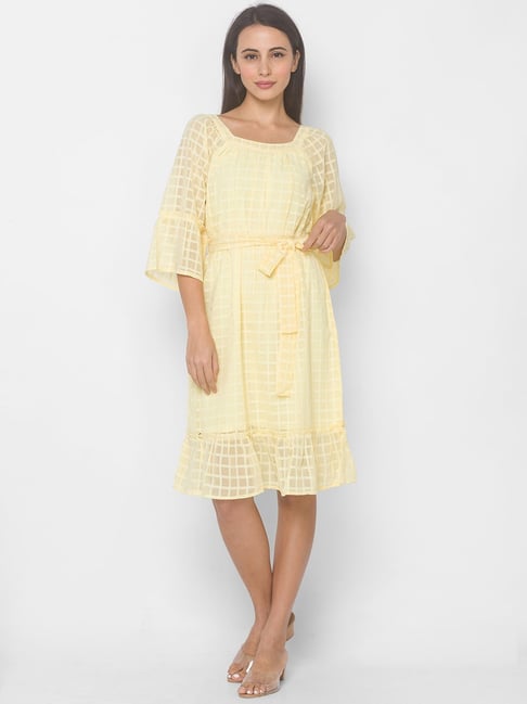 Globus Yellow Chequered A-Line Dress Price in India