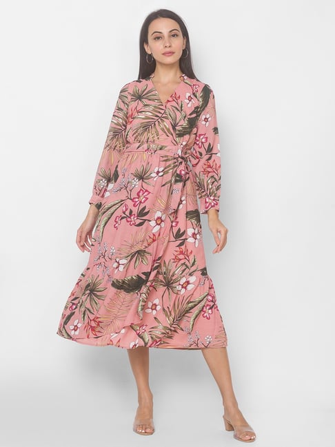 Globus Pink Cotton Printed A-Line Dress Price in India