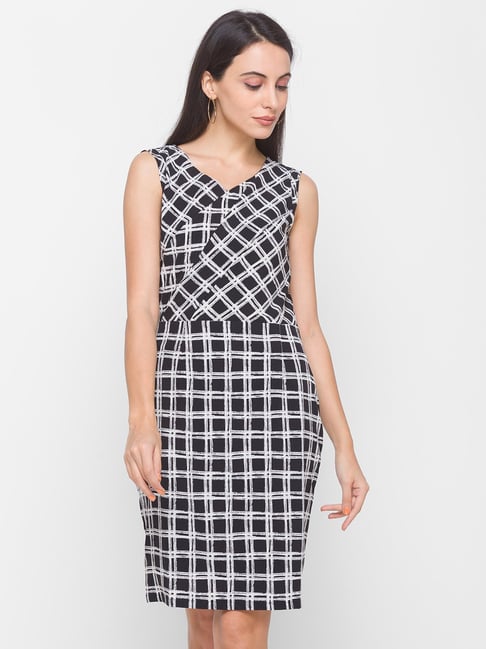 Globus Black Chequered A-Line Dress Price in India