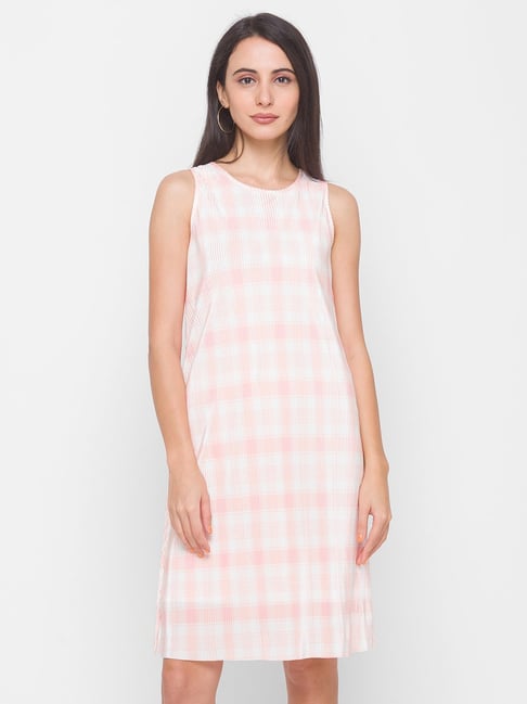 Globus Pink & White Chequered A-Line Dress Price in India
