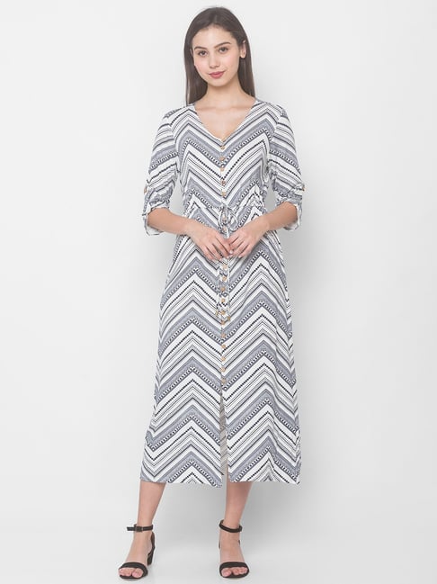 Globus White & Grey Printed A-Line Dress