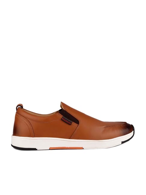 Mens brown leather store casual slip on shoes