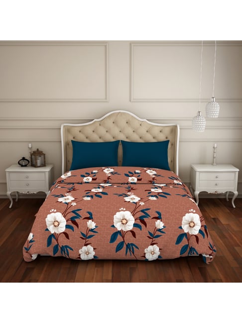 Buy Welspun Brown & Navy Double Quilt Set (1 Quilt & 2 Pillow Covers